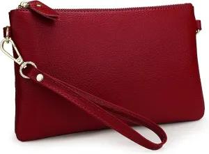 YALUXE Women's Genuine Leather Wristlet Purse Clutch Handbag with Phone Pocket Card Holder and Crossbody Strap