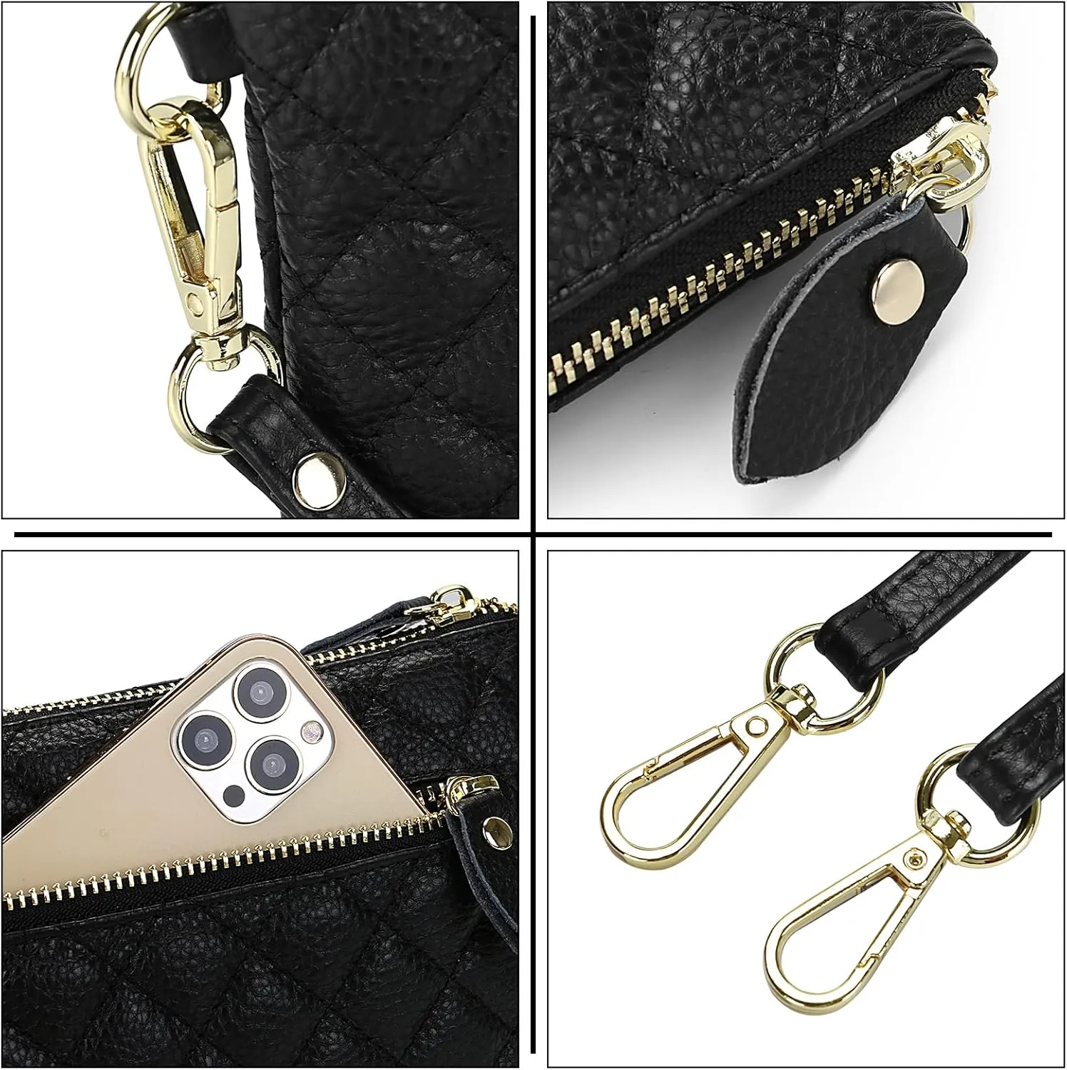 YALUXE Women's Genuine Leather Wristlet Purse Clutch Handbag with Phone Pocket Card Holder and Crossbody Strap