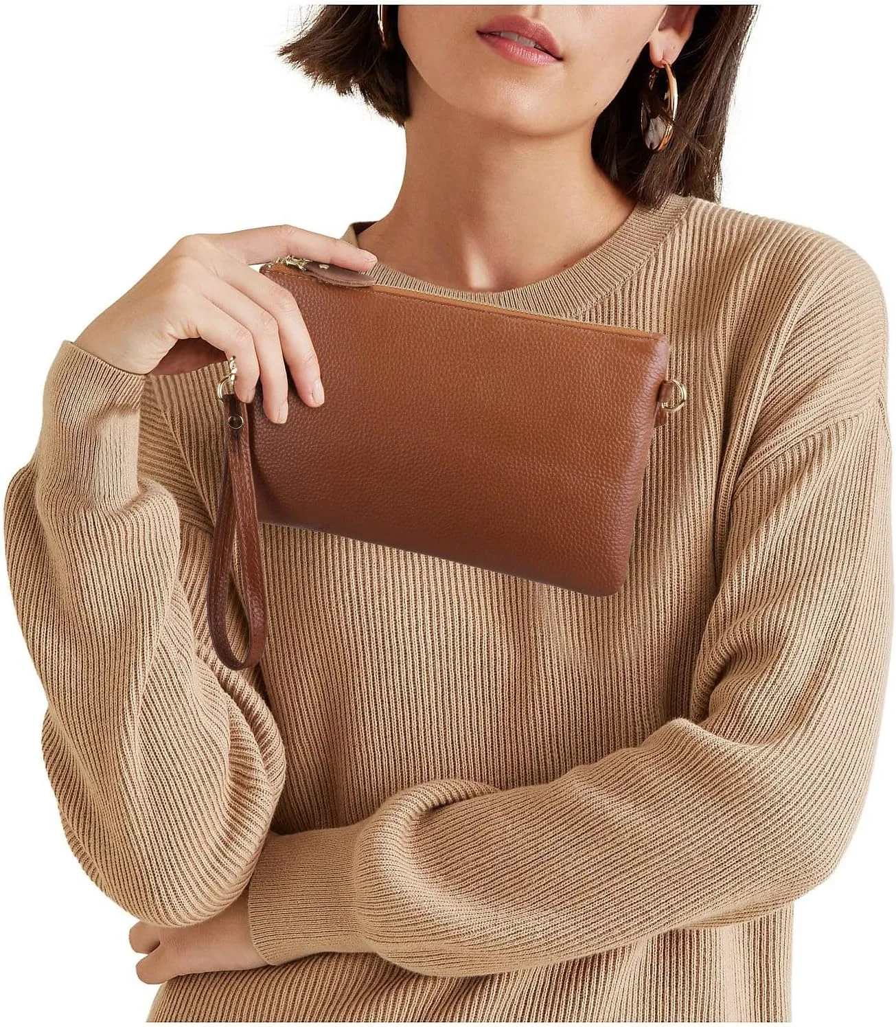 YALUXE Women's Genuine Leather Wristlet Purse Clutch Handbag with Phone Pocket Card Holder and Crossbody Strap