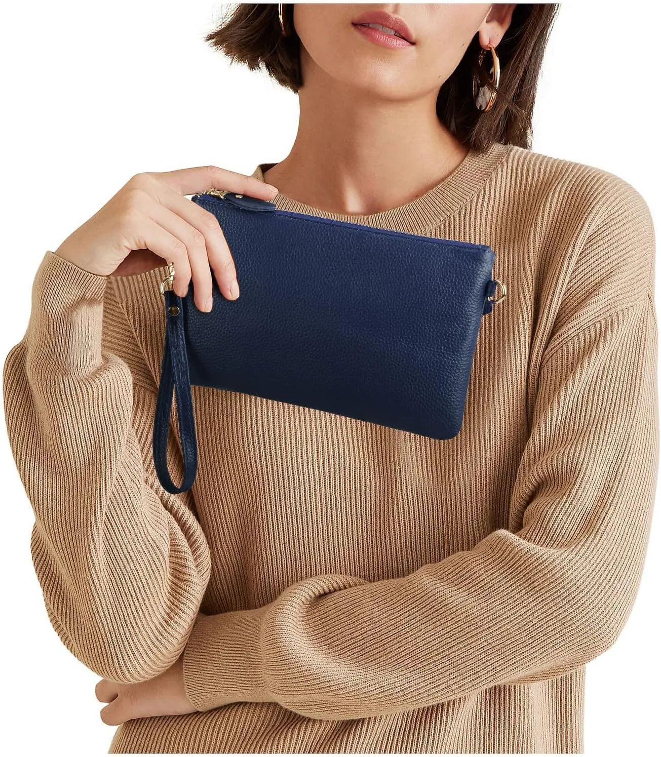 YALUXE Women's Genuine Leather Wristlet Purse Clutch Handbag with Phone Pocket Card Holder and Crossbody Strap