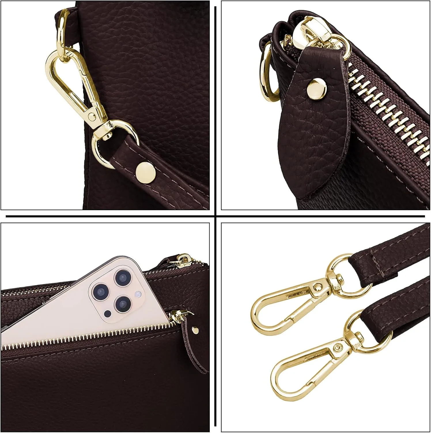 YALUXE Women's Genuine Leather Wristlet Purse Clutch Handbag with Phone Pocket Card Holder and Crossbody Strap
