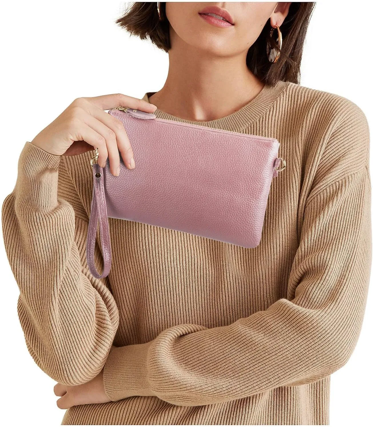 YALUXE Women's Genuine Leather Wristlet Purse Clutch Handbag with Phone Pocket Card Holder and Crossbody Strap