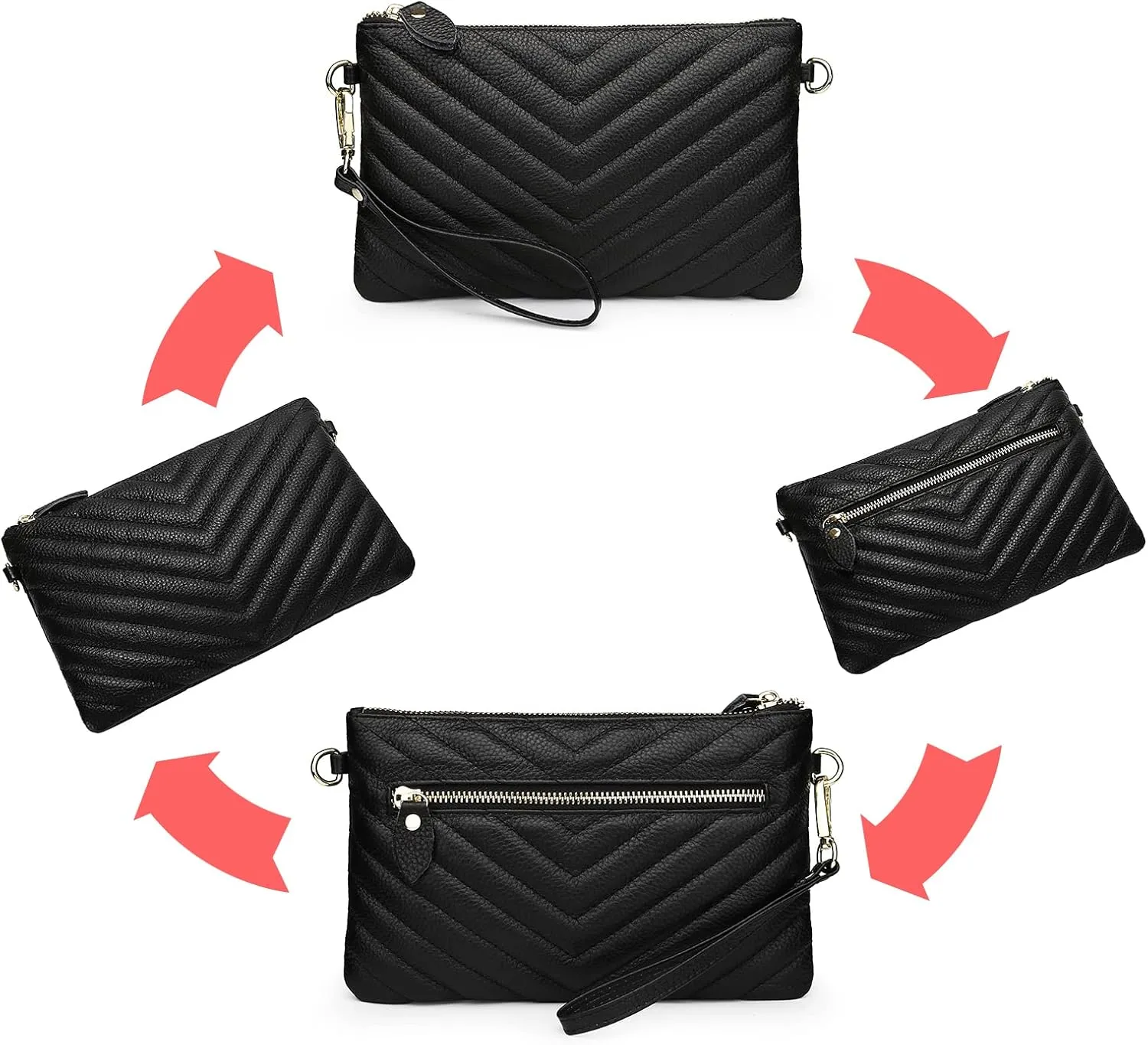 YALUXE Women's Genuine Leather Wristlet Purse Clutch Handbag with Phone Pocket Card Holder and Crossbody Strap