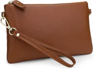 YALUXE Women's Genuine Leather Wristlet Purse Clutch Handbag with Phone Pocket Card Holder and Crossbody Strap