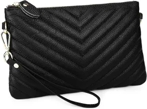 YALUXE Women's Genuine Leather Wristlet Purse Clutch Handbag with Phone Pocket Card Holder and Crossbody Strap
