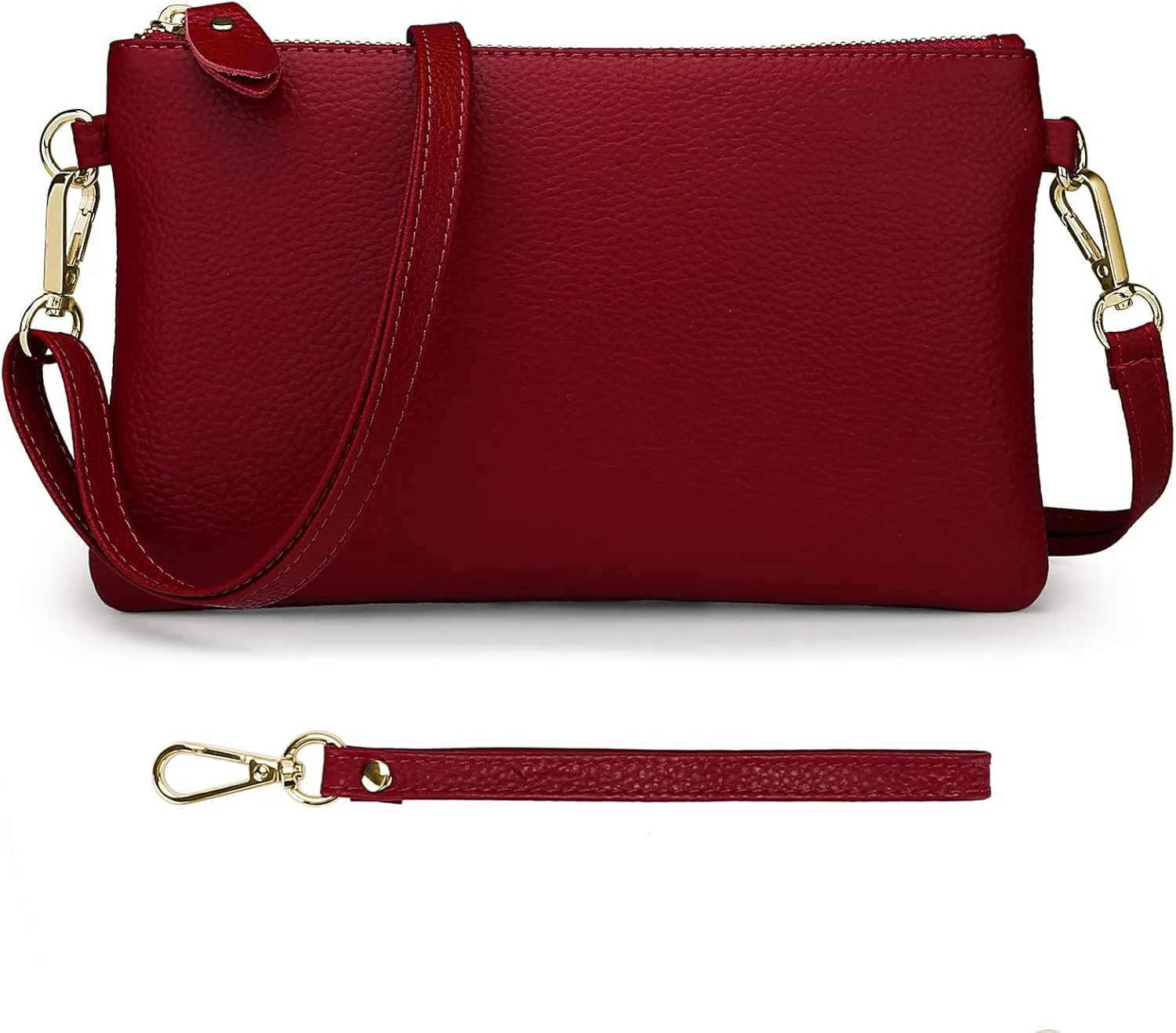 YALUXE Women's Genuine Leather Wristlet Purse Clutch Handbag with Phone Pocket Card Holder and Crossbody Strap