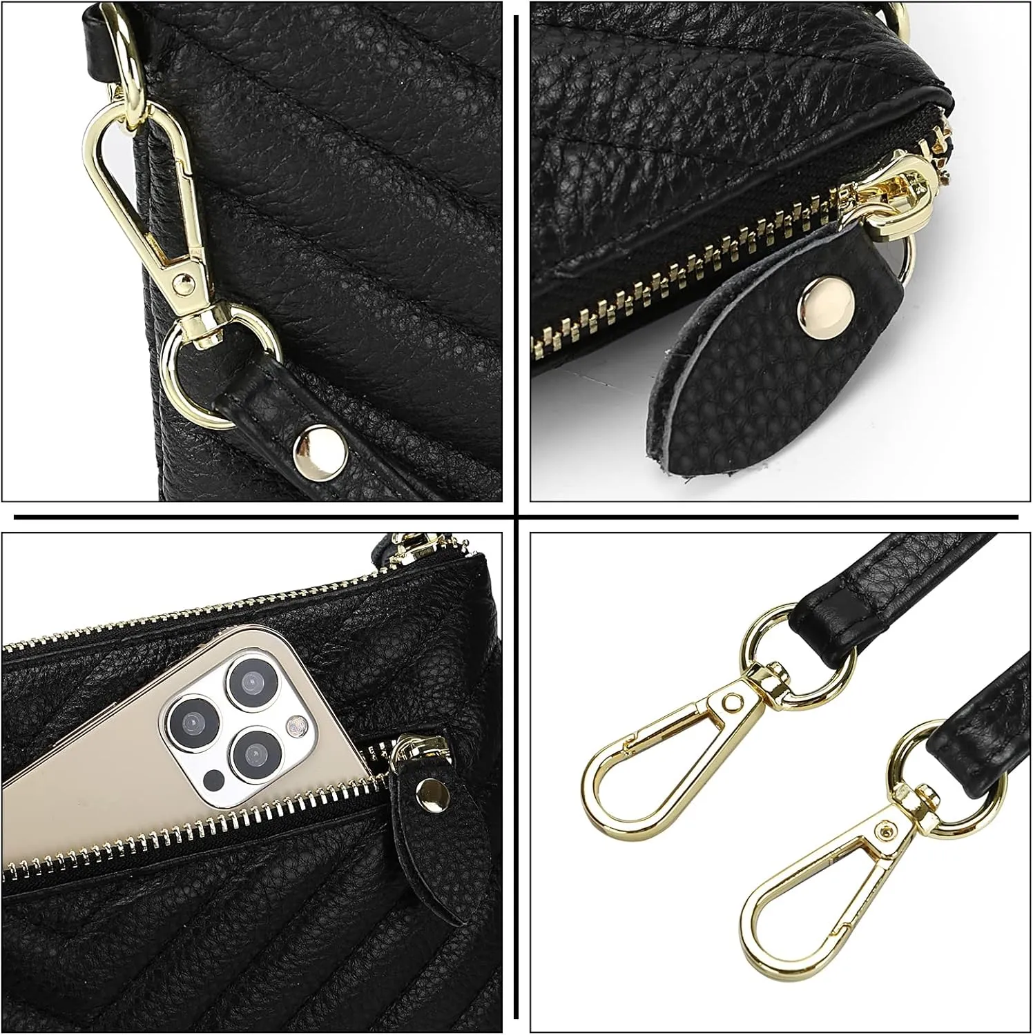 YALUXE Women's Genuine Leather Wristlet Purse Clutch Handbag with Phone Pocket Card Holder and Crossbody Strap
