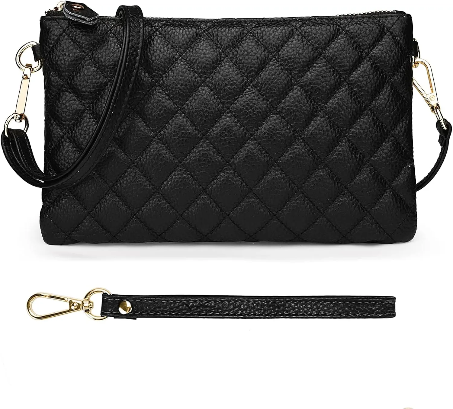 YALUXE Women's Genuine Leather Wristlet Purse Clutch Handbag with Phone Pocket Card Holder and Crossbody Strap