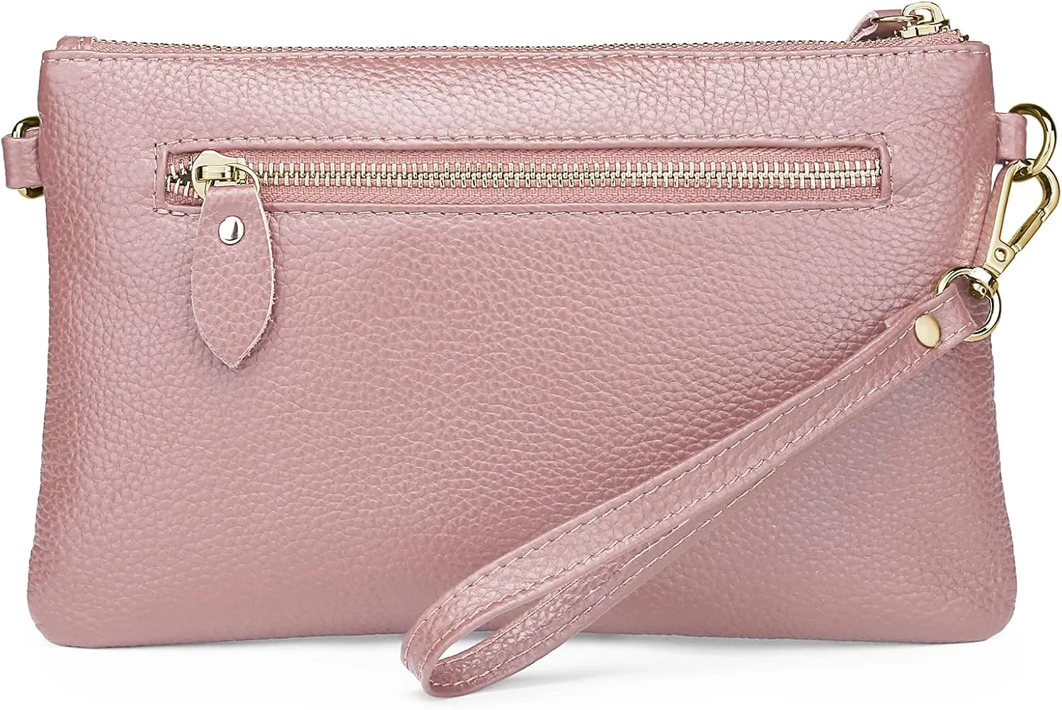 YALUXE Women's Genuine Leather Wristlet Purse Clutch Handbag with Phone Pocket Card Holder and Crossbody Strap