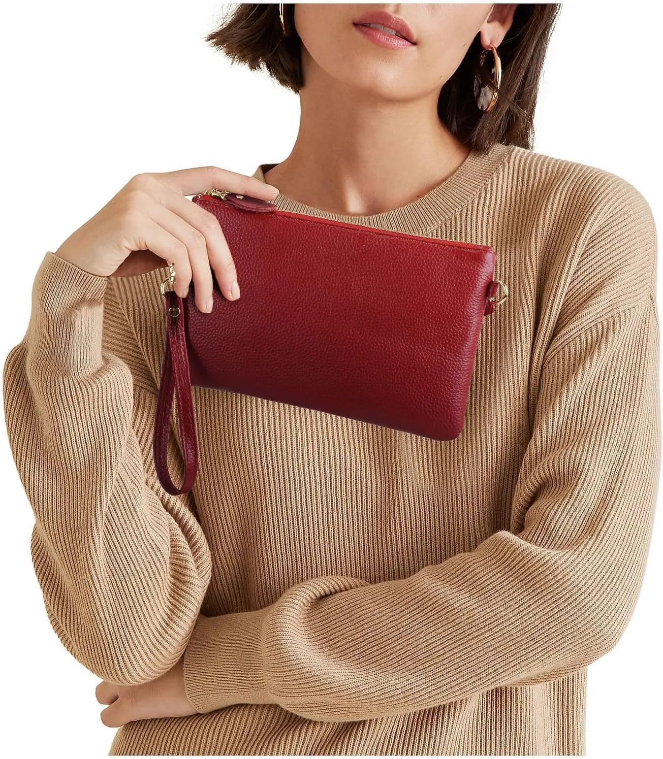 YALUXE Women's Genuine Leather Wristlet Purse Clutch Handbag with Phone Pocket Card Holder and Crossbody Strap