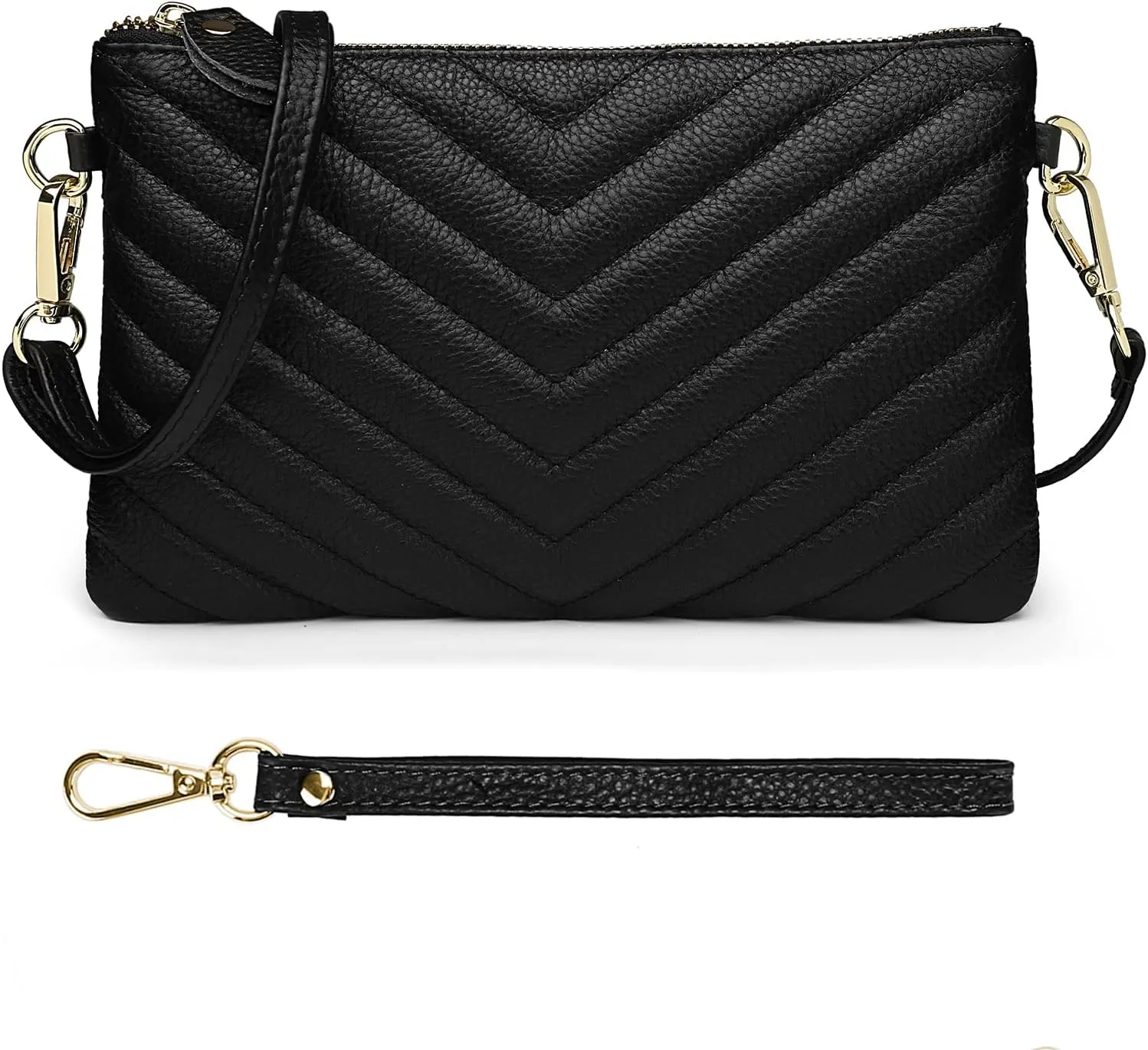 YALUXE Women's Genuine Leather Wristlet Purse Clutch Handbag with Phone Pocket Card Holder and Crossbody Strap