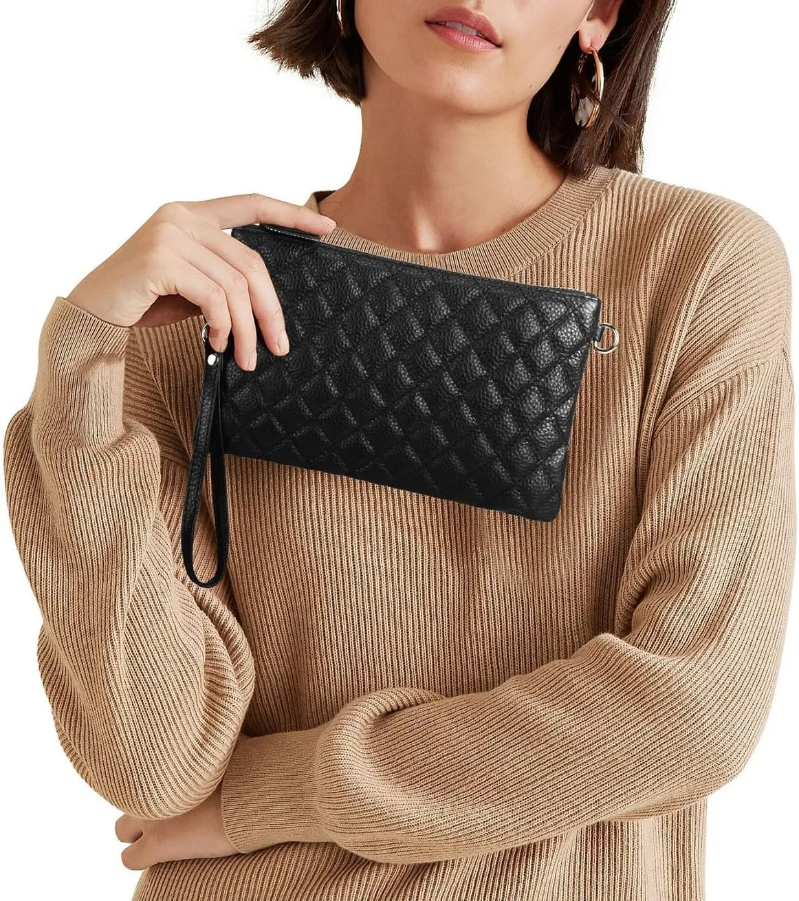 YALUXE Women's Genuine Leather Wristlet Purse Clutch Handbag with Phone Pocket Card Holder and Crossbody Strap