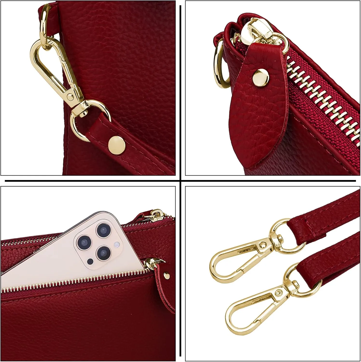 YALUXE Women's Genuine Leather Wristlet Purse Clutch Handbag with Phone Pocket Card Holder and Crossbody Strap