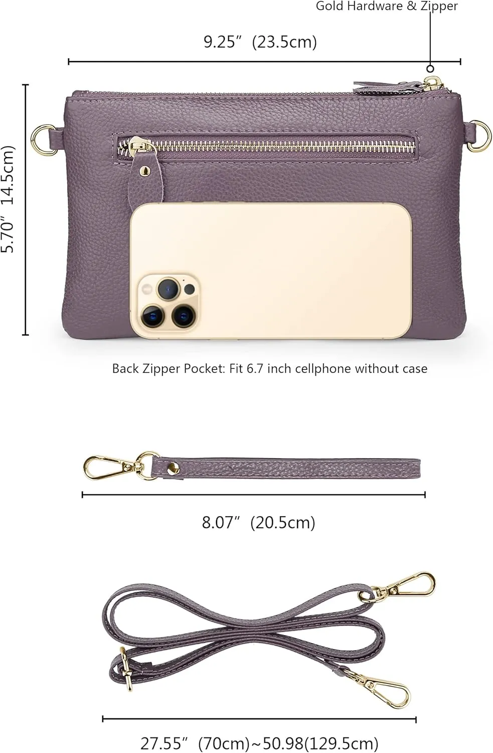 YALUXE Women's Genuine Leather Wristlet Purse Clutch Handbag with Phone Pocket Card Holder and Crossbody Strap
