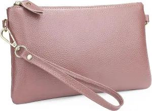 YALUXE Women's Genuine Leather Wristlet Purse Clutch Handbag with Phone Pocket Card Holder and Crossbody Strap