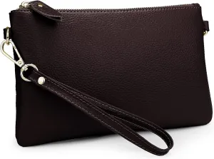 YALUXE Women's Genuine Leather Wristlet Purse Clutch Handbag with Phone Pocket Card Holder and Crossbody Strap