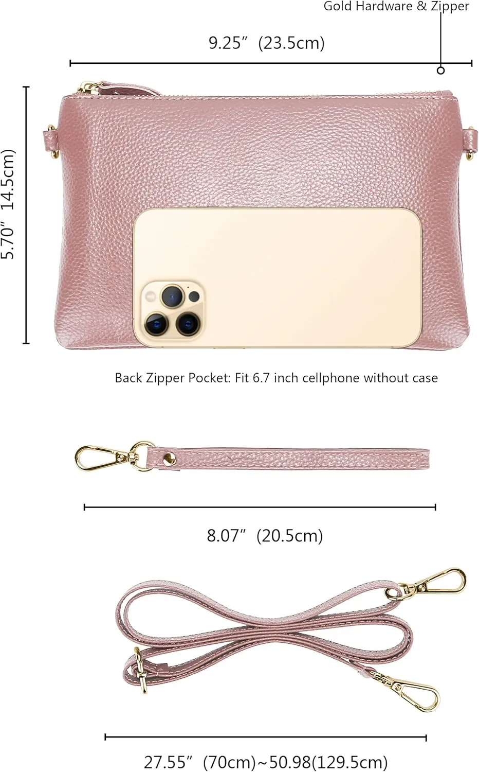 YALUXE Women's Genuine Leather Wristlet Purse Clutch Handbag with Phone Pocket Card Holder and Crossbody Strap