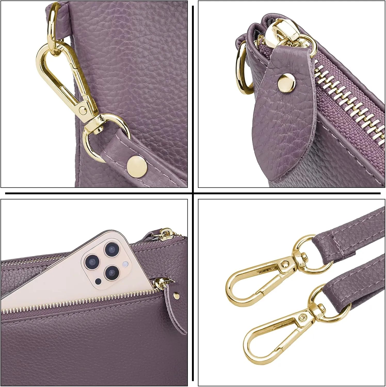 YALUXE Women's Genuine Leather Wristlet Purse Clutch Handbag with Phone Pocket Card Holder and Crossbody Strap