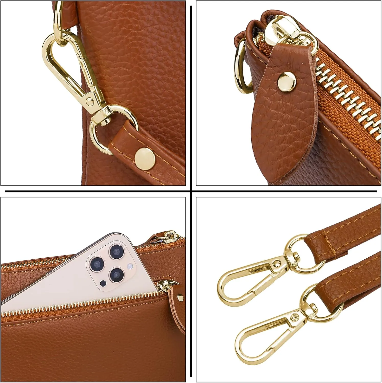 YALUXE Women's Genuine Leather Wristlet Purse Clutch Handbag with Phone Pocket Card Holder and Crossbody Strap