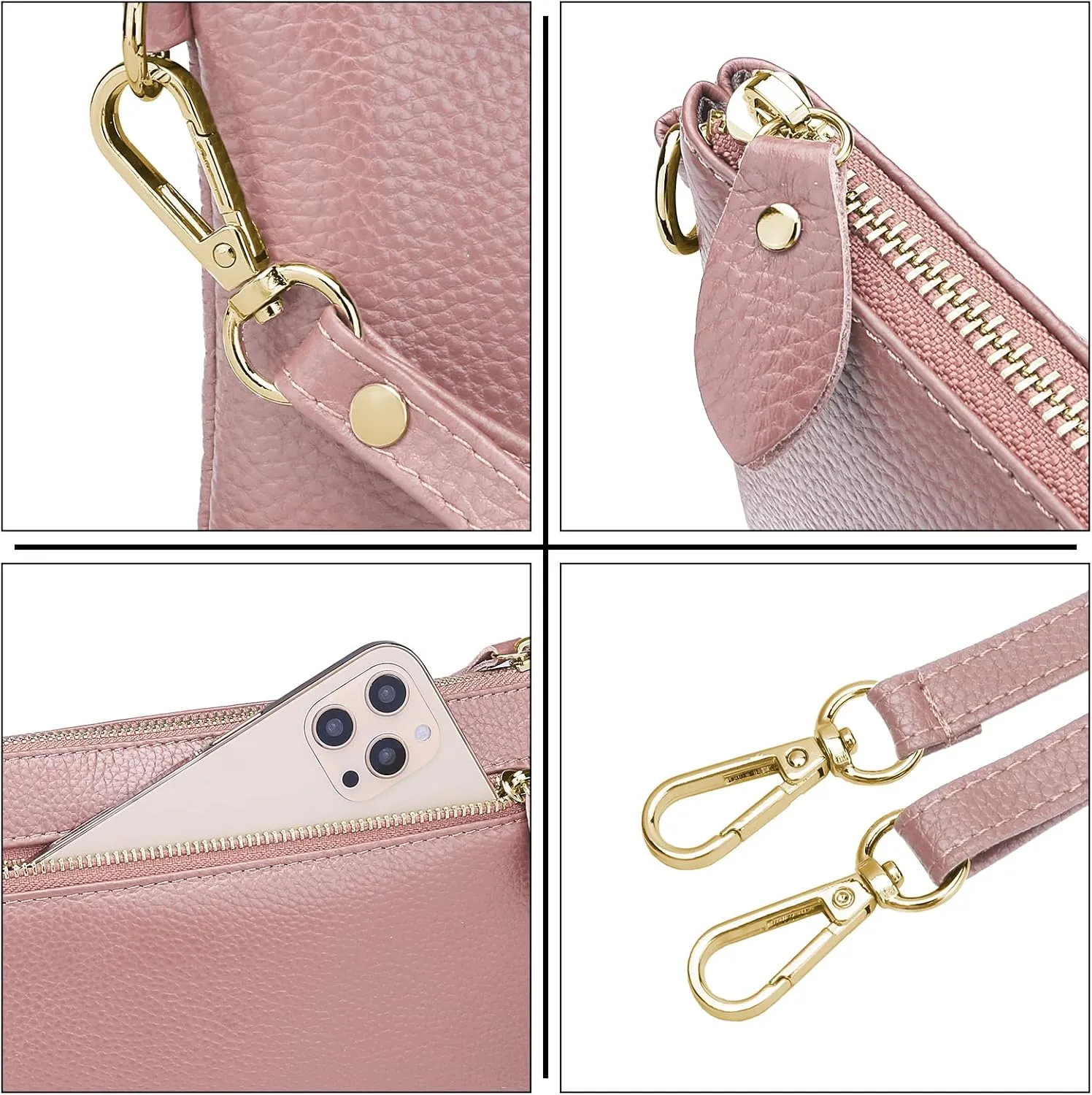 YALUXE Women's Genuine Leather Wristlet Purse Clutch Handbag with Phone Pocket Card Holder and Crossbody Strap