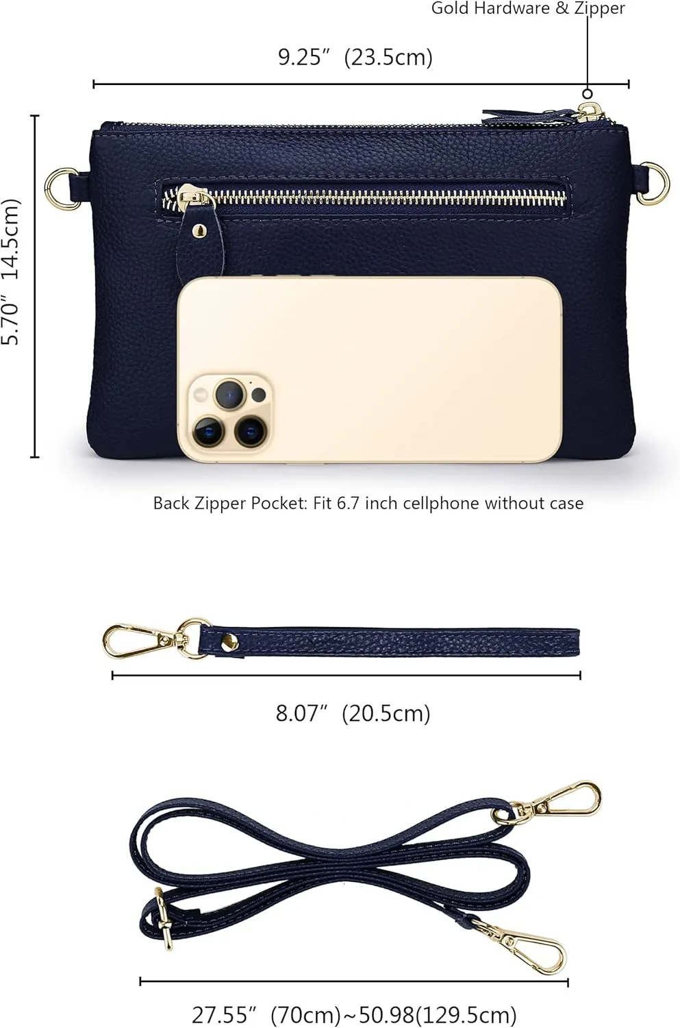 YALUXE Women's Genuine Leather Wristlet Purse Clutch Handbag with Phone Pocket Card Holder and Crossbody Strap