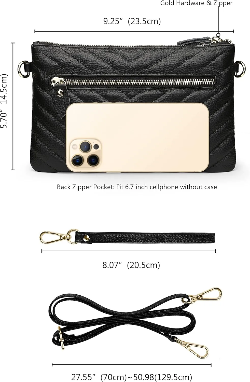 YALUXE Women's Genuine Leather Wristlet Purse Clutch Handbag with Phone Pocket Card Holder and Crossbody Strap