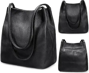 YALUXE Women's Soft Genuine Leather Tote Bucket Bags Hobo Shoulder Bags Trendy Purse and Handbags