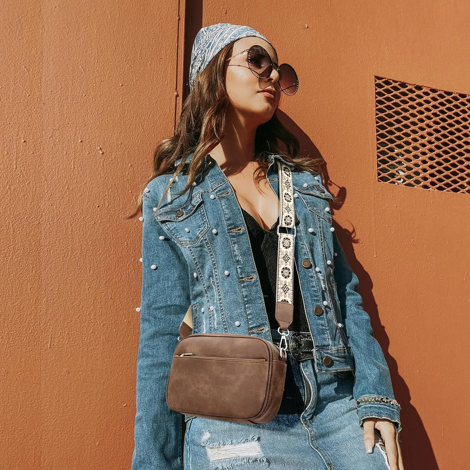 YDSIII Small Crossbody Bags for Women, Trendy Vegan Leather Cross Body Bags for Womens with Adjustable Wide Guitar Strap