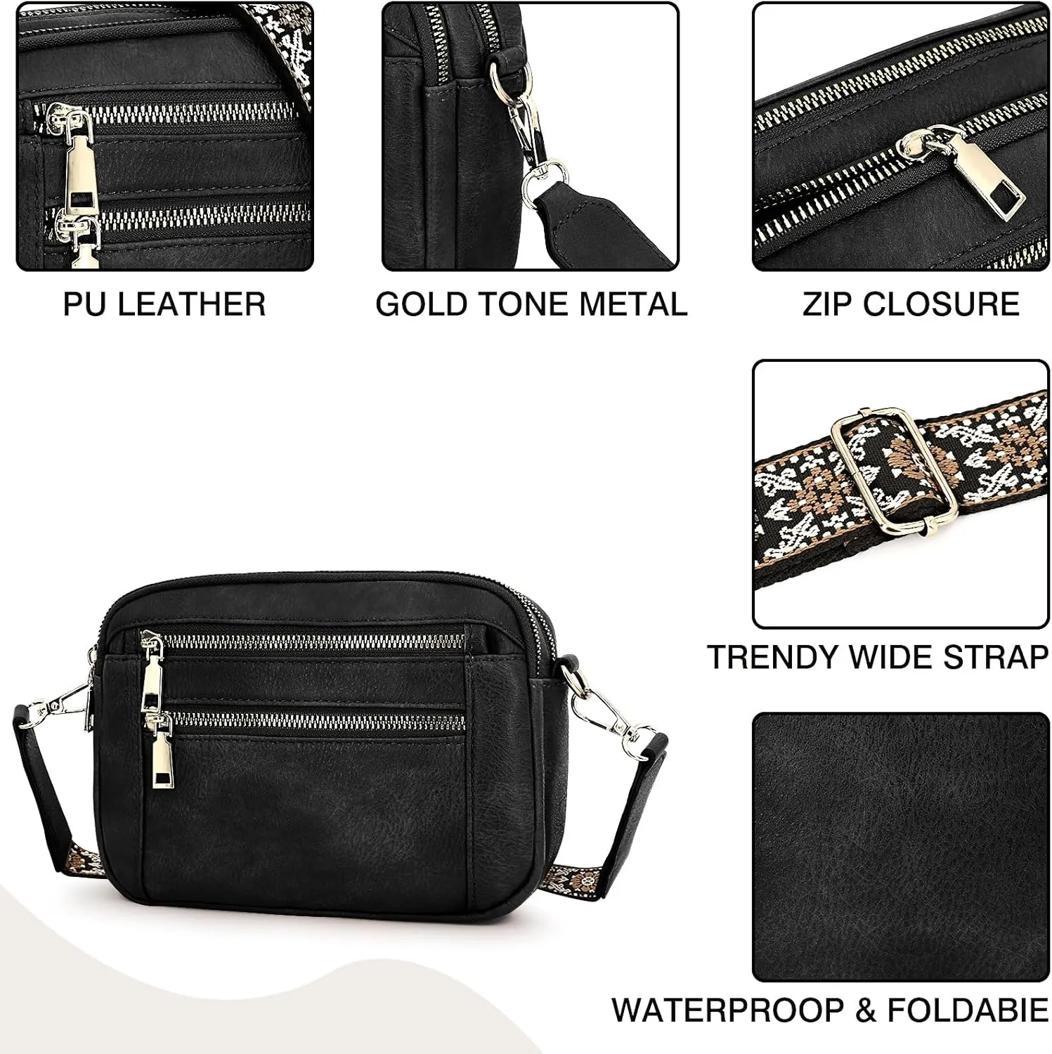 YDSIII Small Crossbody Bags for Women, Trendy Vegan Leather Cross Body Bags for Womens with Adjustable Wide Guitar Strap