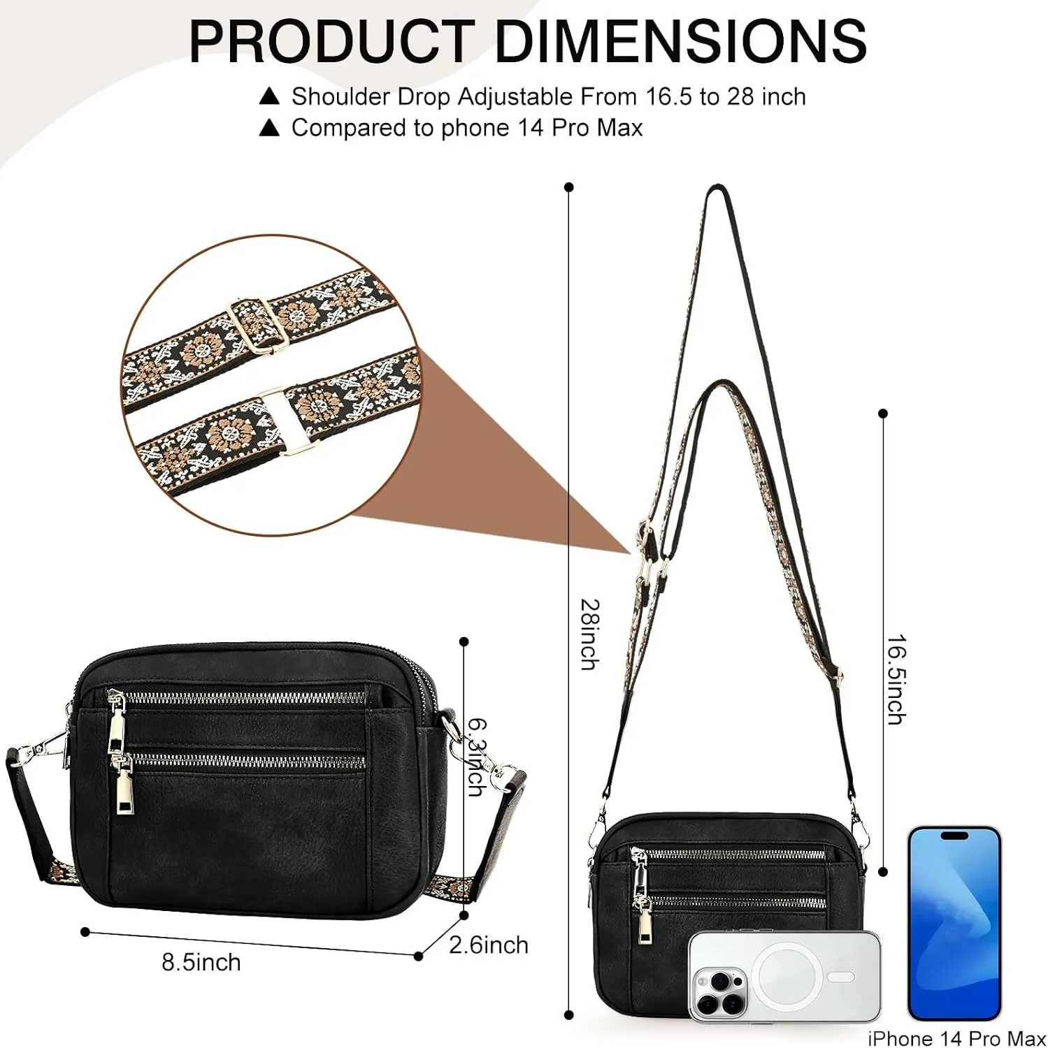 YDSIII Small Crossbody Bags for Women, Trendy Vegan Leather Cross Body Bags for Womens with Adjustable Wide Guitar Strap