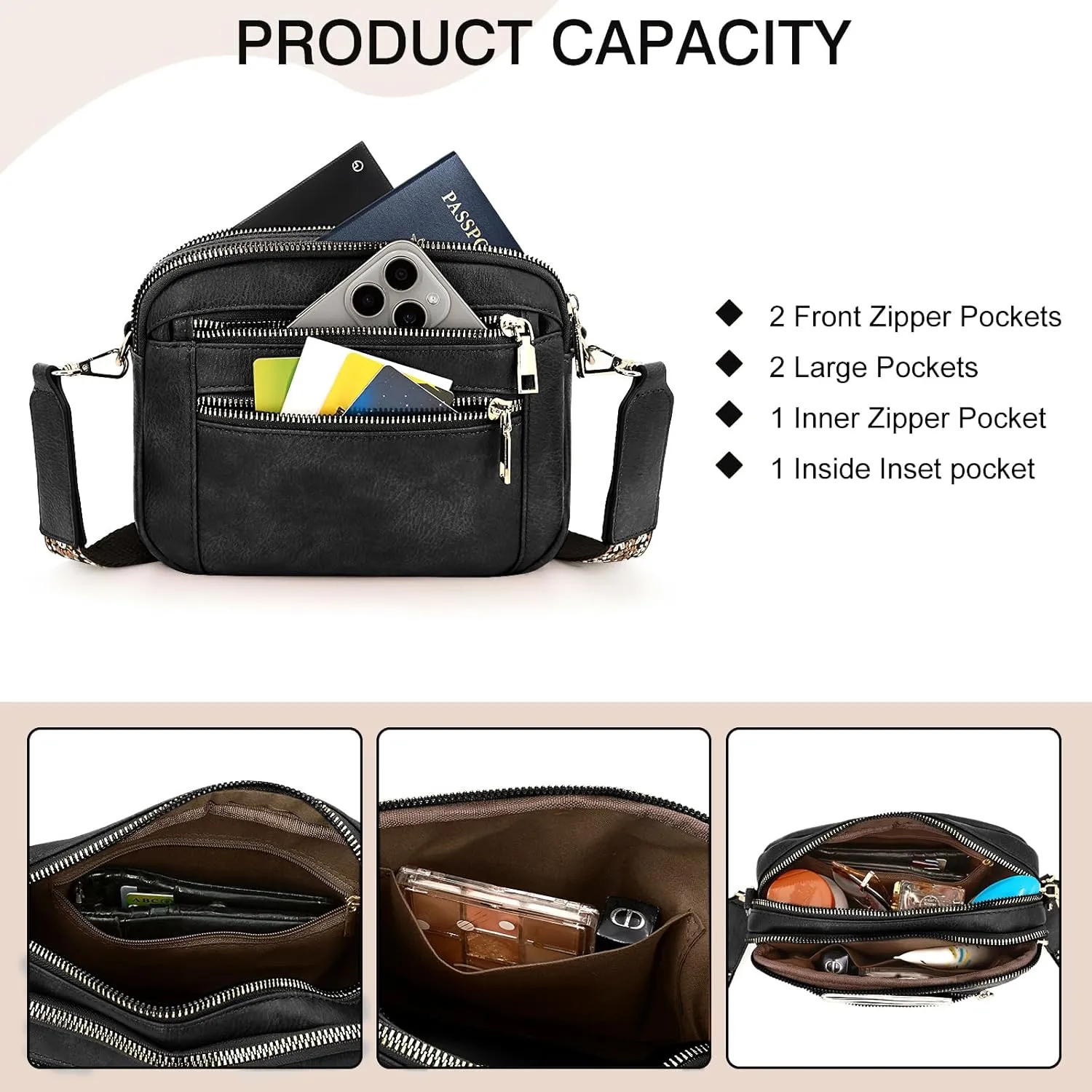 YDSIII Small Crossbody Bags for Women, Trendy Vegan Leather Cross Body Bags for Womens with Adjustable Wide Guitar Strap