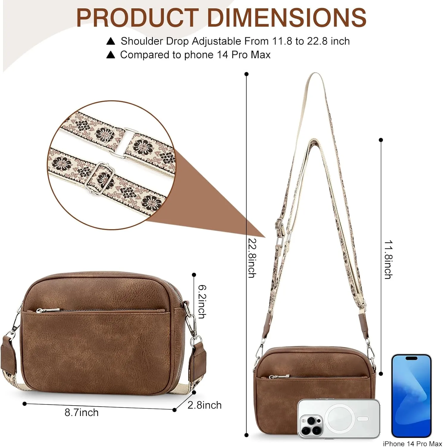 YDSIII Small Crossbody Bags for Women, Trendy Vegan Leather Cross Body Bags for Womens with Adjustable Wide Guitar Strap