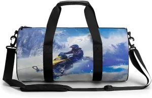Yellow Snowmobile Unisex Gym Bag Travel Duffel Bags Overnight Sport Tote with Compartment for Weekender Vacation