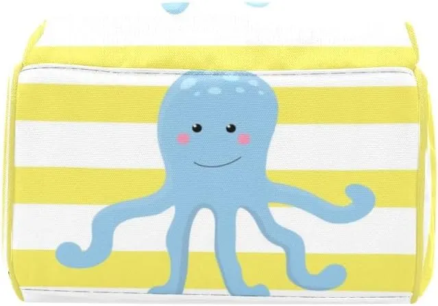 Yellow Striped Octopus Personalized Diaper Backpack Custom Name Multi Function Diaper Bag Travel Daypack Nursing Nappy Baby Bag