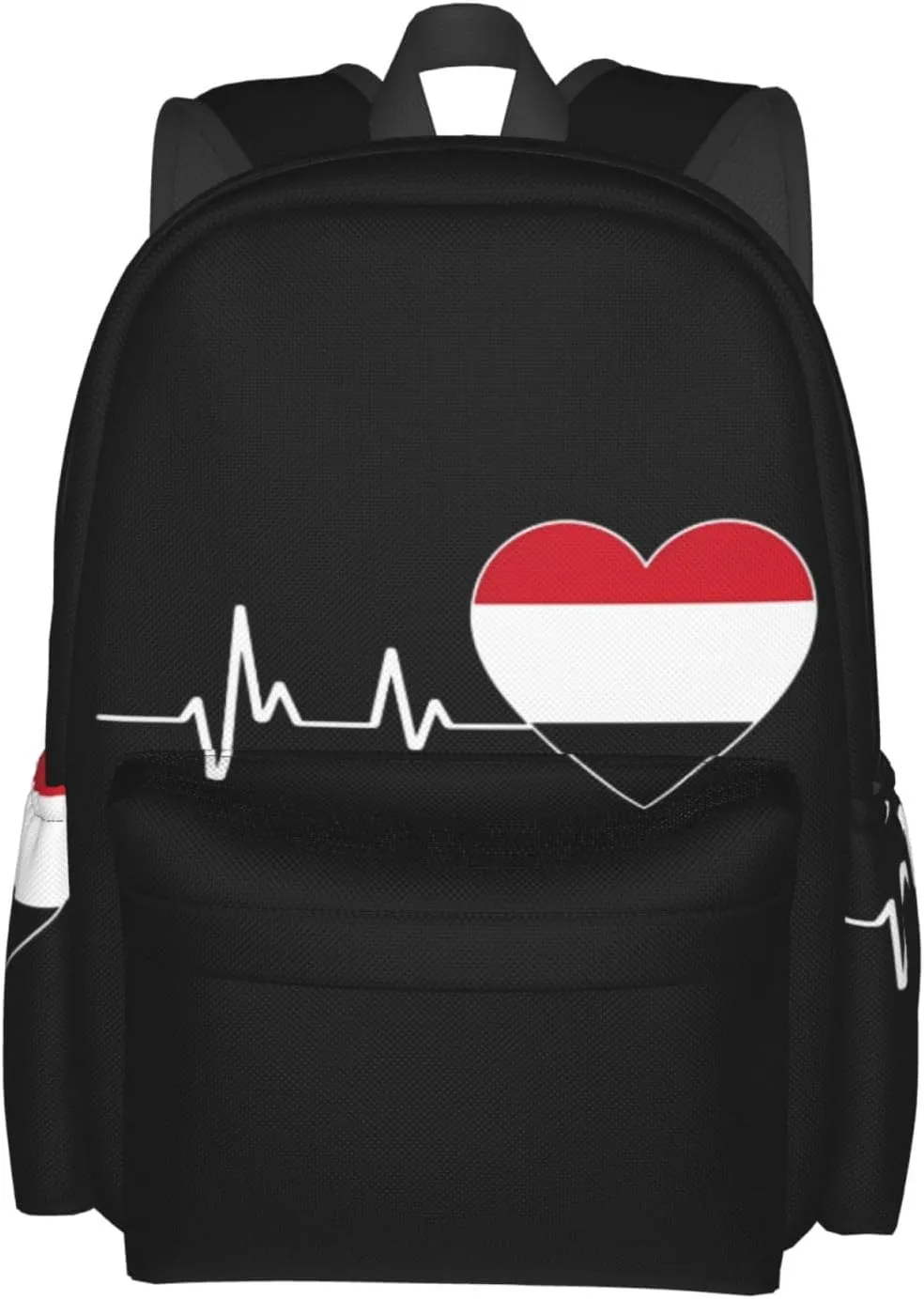 Yemen Yemeni Yemenian Flag Hearts Beats Casual Backpack Large Capacity Travel Backpacks Laptop Daypack Commuter Rucksack Adjustable Strap Sports Bags for Hiking Biking