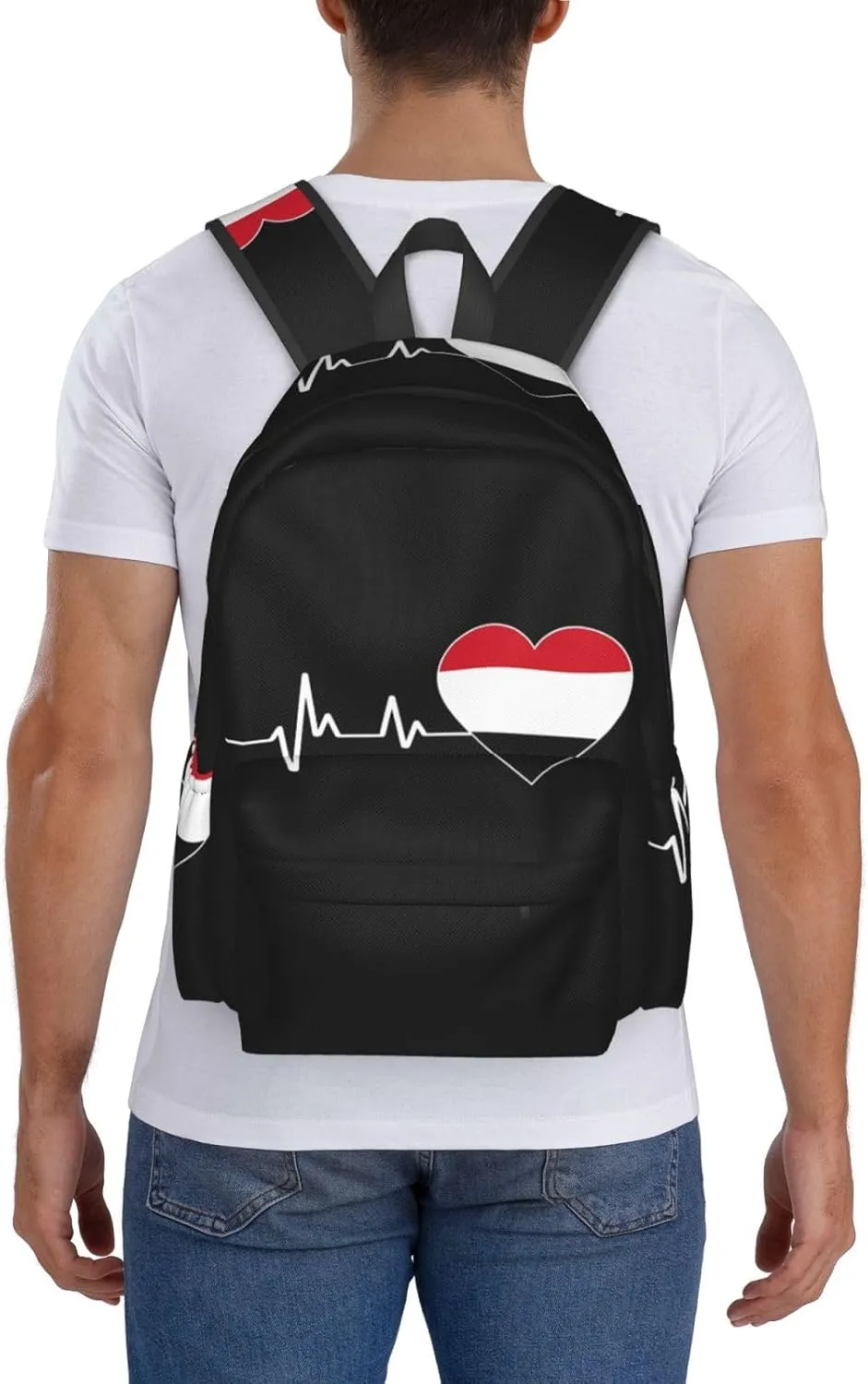 Yemen Yemeni Yemenian Flag Hearts Beats Casual Backpack Large Capacity Travel Backpacks Laptop Daypack Commuter Rucksack Adjustable Strap Sports Bags for Hiking Biking