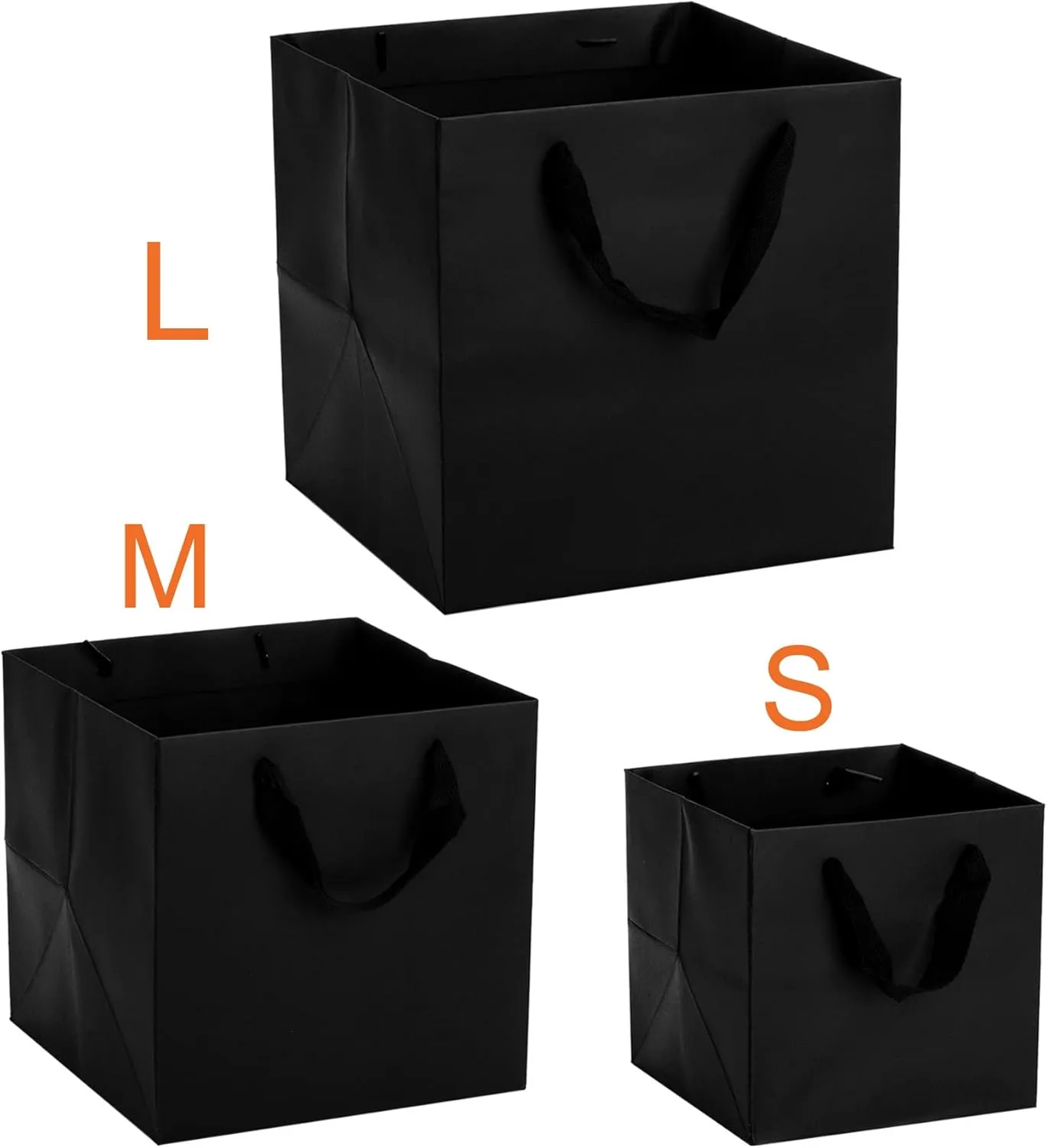 Yesland 30 Pack Black Kraft Paper Square Gift Bags, 3 Sizes with Ribbon Handles, Reusable Large Retail Business Packaging Bags for Goodie Party Wedding Present (10'', 8'', 6'')