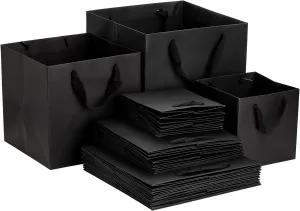 Yesland 30 Pack Black Kraft Paper Square Gift Bags, 3 Sizes with Ribbon Handles, Reusable Large Retail Business Packaging Bags for Goodie Party Wedding Present (10'', 8'', 6'')