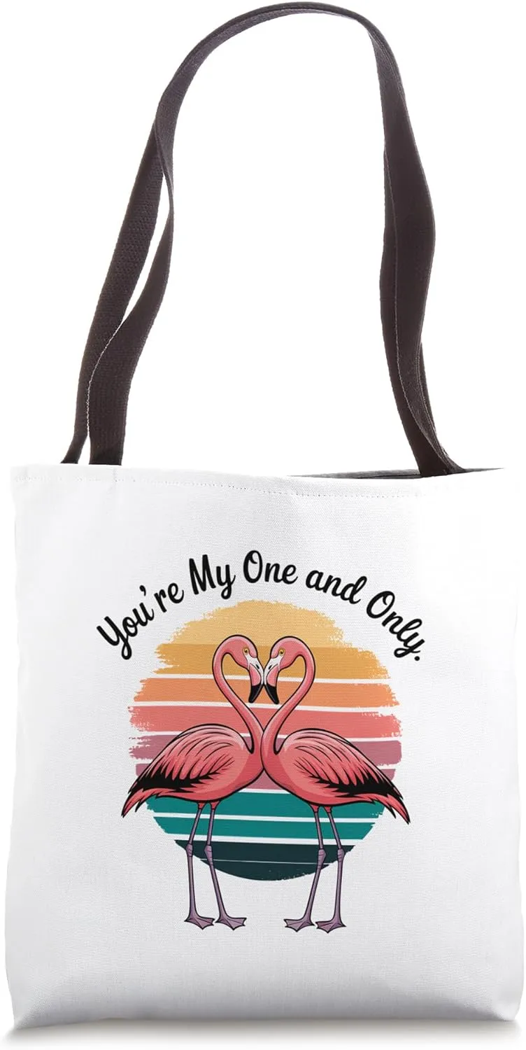 You're My One and Only Flamingo Heart Shape Tote Bag