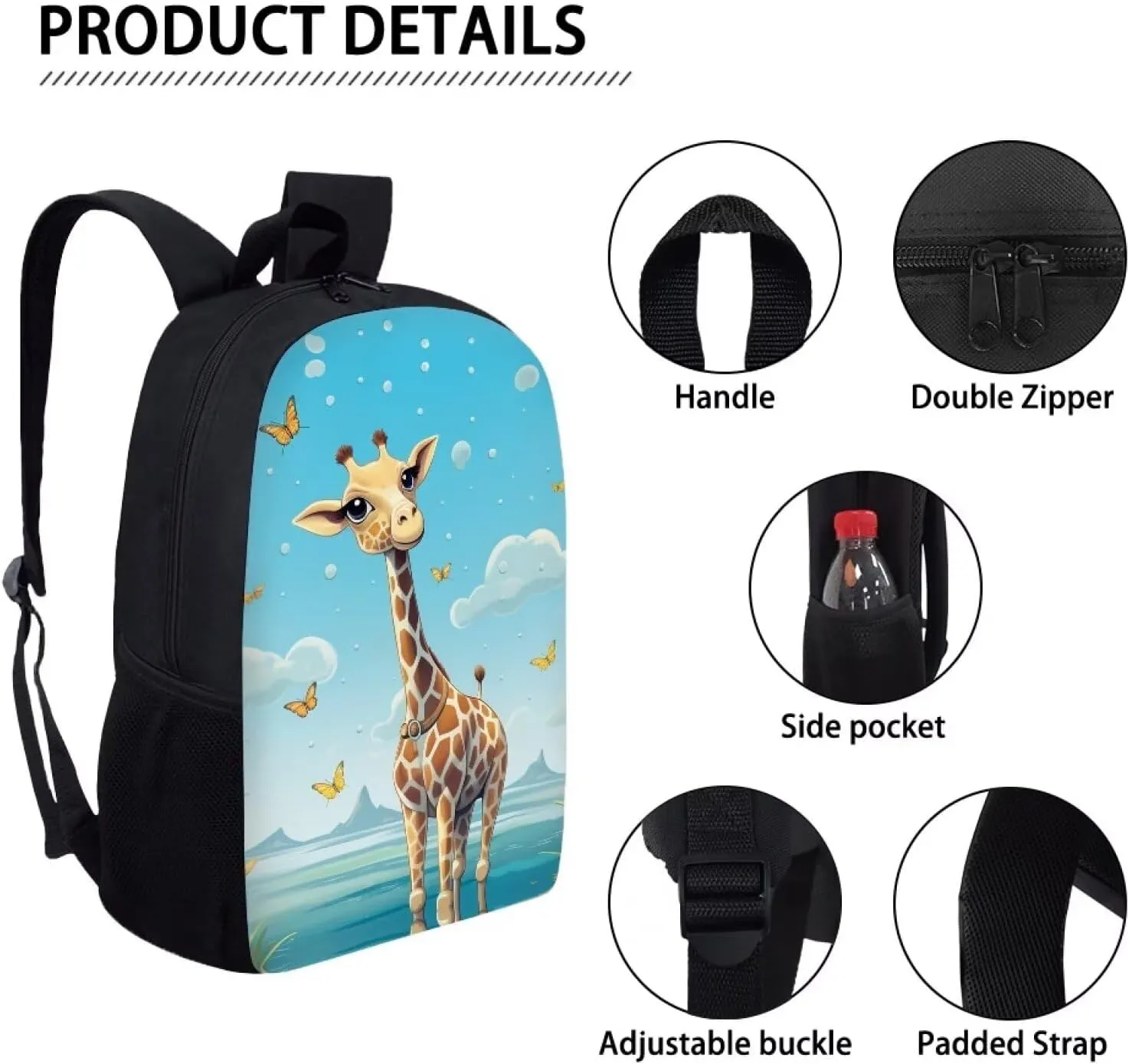 Ystardream Cute Giraffe Kids School Backpack for Girls Elementary School Backpack for Girls Blue School Bag for Kids Boys Lightweight Travel Daypack Bookbag Personalized School Bag