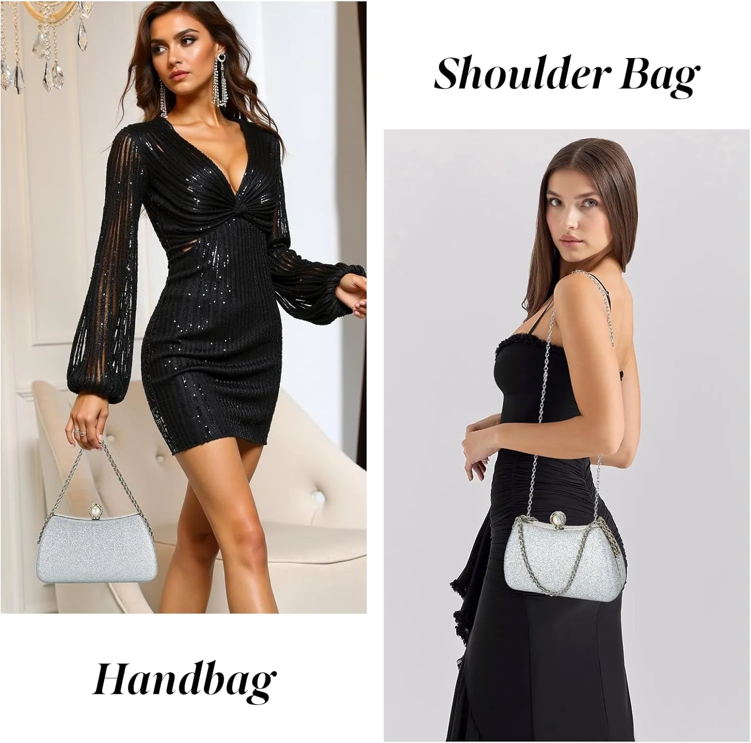 YYW Clutch Purse for Women Pearls Evening handbag Wedding Party Purse Shoulder Bag