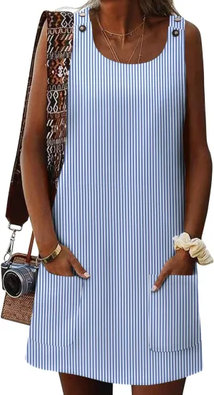 Zeagoo Summer Dress for Women Sleeveless Tank Dress with Pockets Casual Short A Line Dress Crewneck Sundress 2025