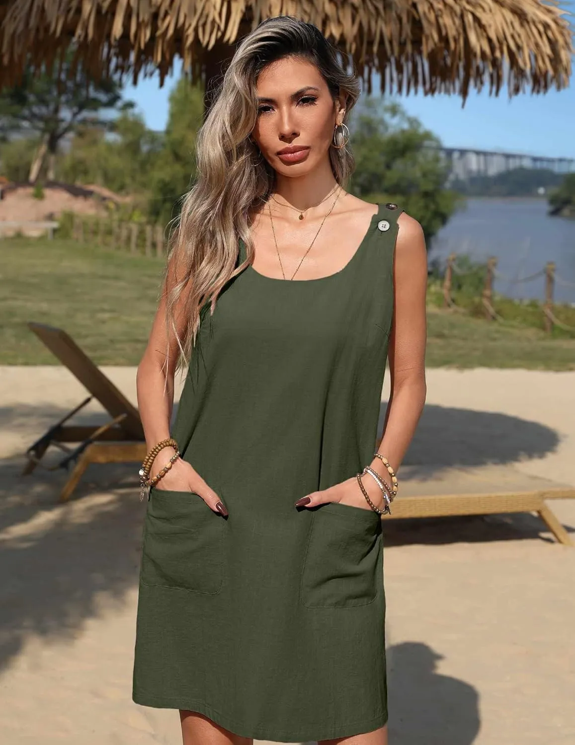 Zeagoo Summer Dress for Women Sleeveless Tank Dress with Pockets Casual Short A Line Dress Crewneck Sundress 2025