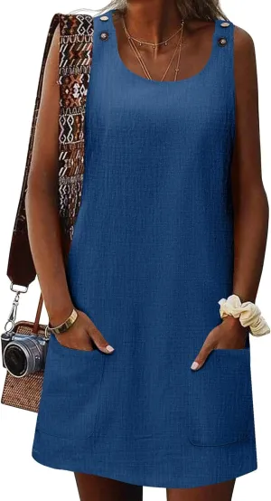 Zeagoo Summer Dress for Women Sleeveless Tank Dress with Pockets Casual Short A Line Dress Crewneck Sundress 2025