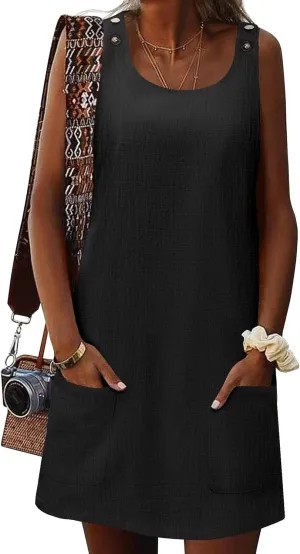 Zeagoo Summer Dress for Women Sleeveless Tank Dress with Pockets Casual Short A Line Dress Crewneck Sundress 2025