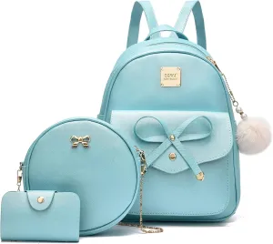 ZGWJ Mini Backpack Purse for Women - 3-Piece Set, Small PU Leather Bowknot Fashion Backpacks, Cute Casual Travel Daypacks