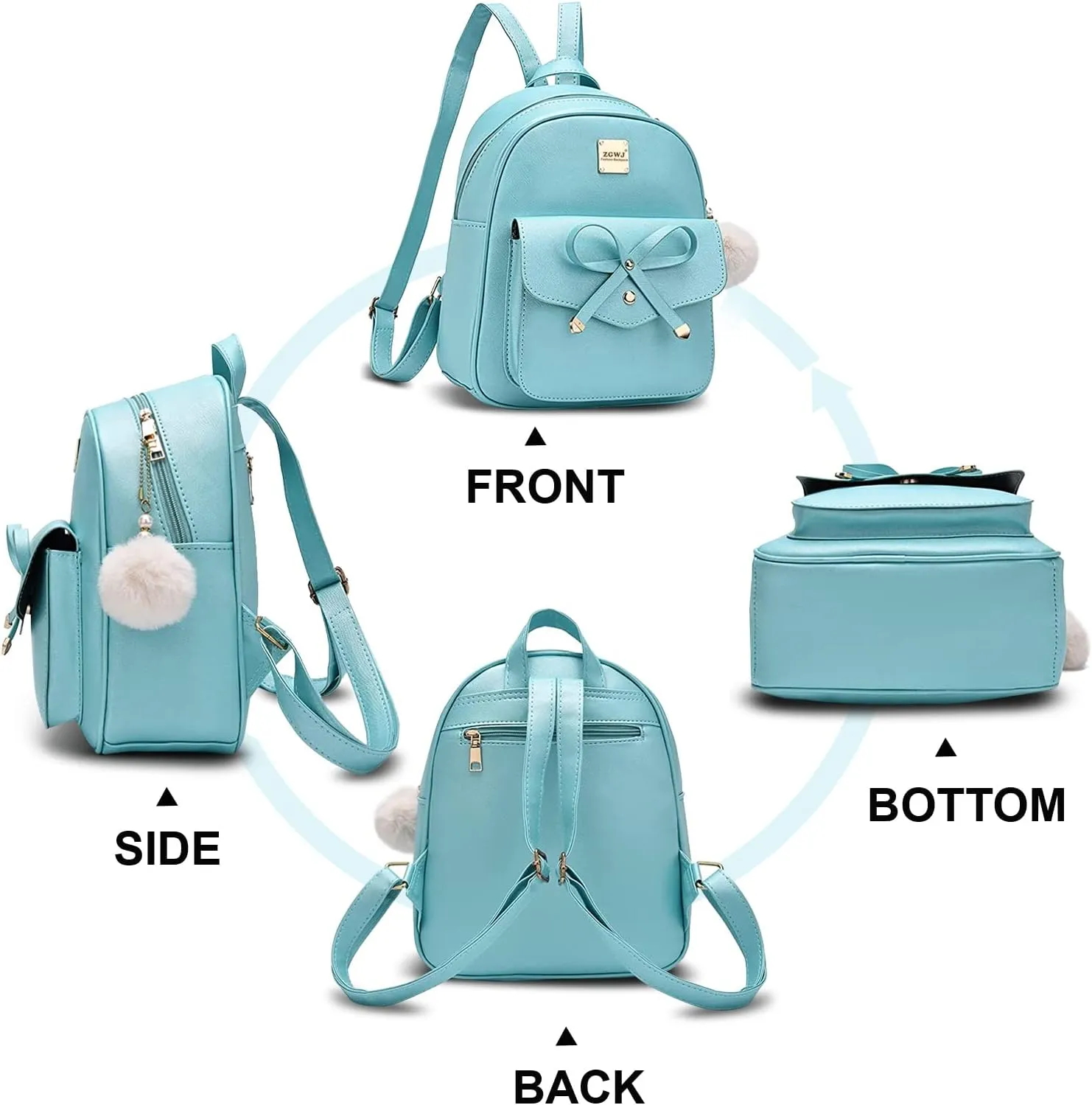 ZGWJ Mini Backpack Purse for Women - 3-Piece Set, Small PU Leather Bowknot Fashion Backpacks, Cute Casual Travel Daypacks
