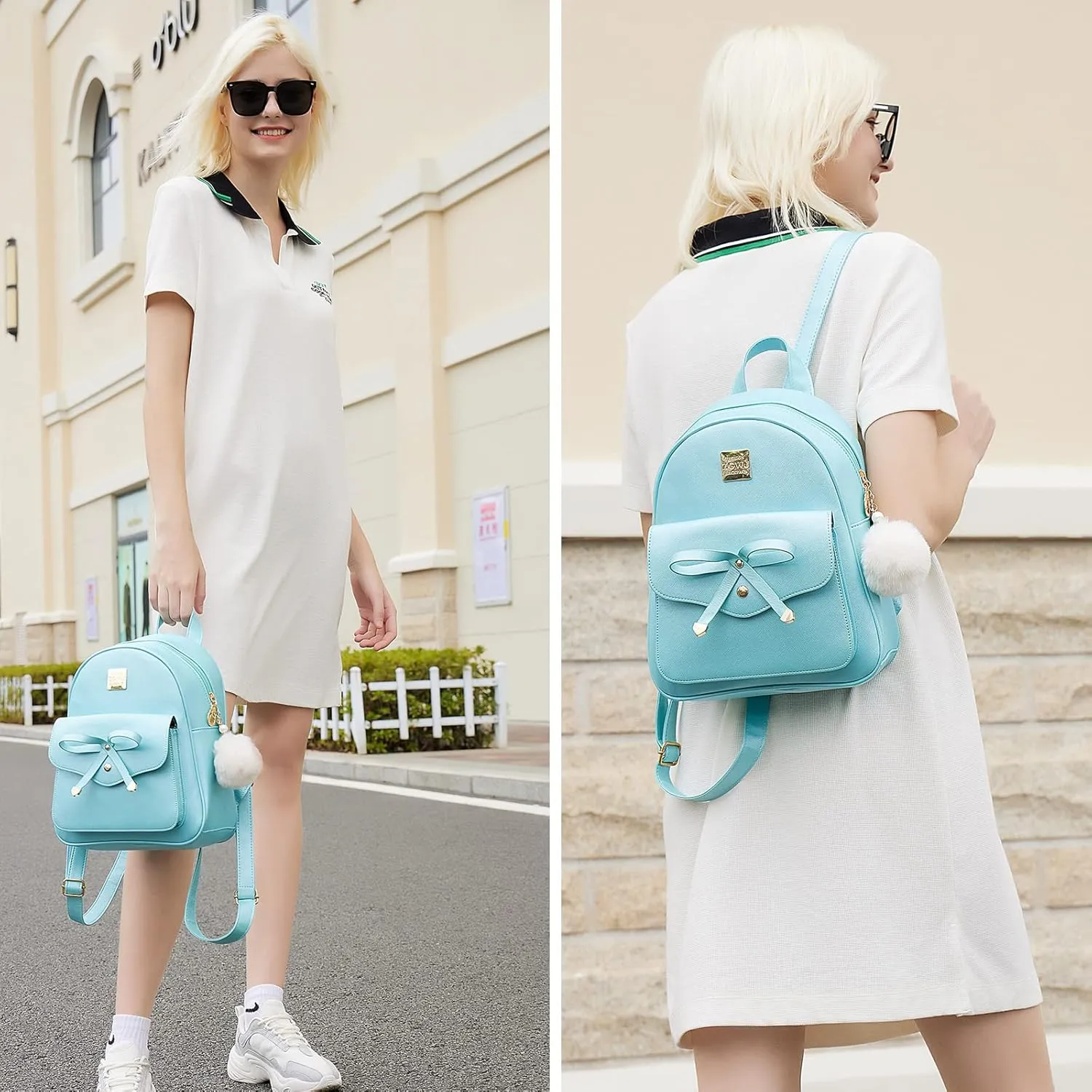 ZGWJ Mini Backpack Purse for Women - 3-Piece Set, Small PU Leather Bowknot Fashion Backpacks, Cute Casual Travel Daypacks