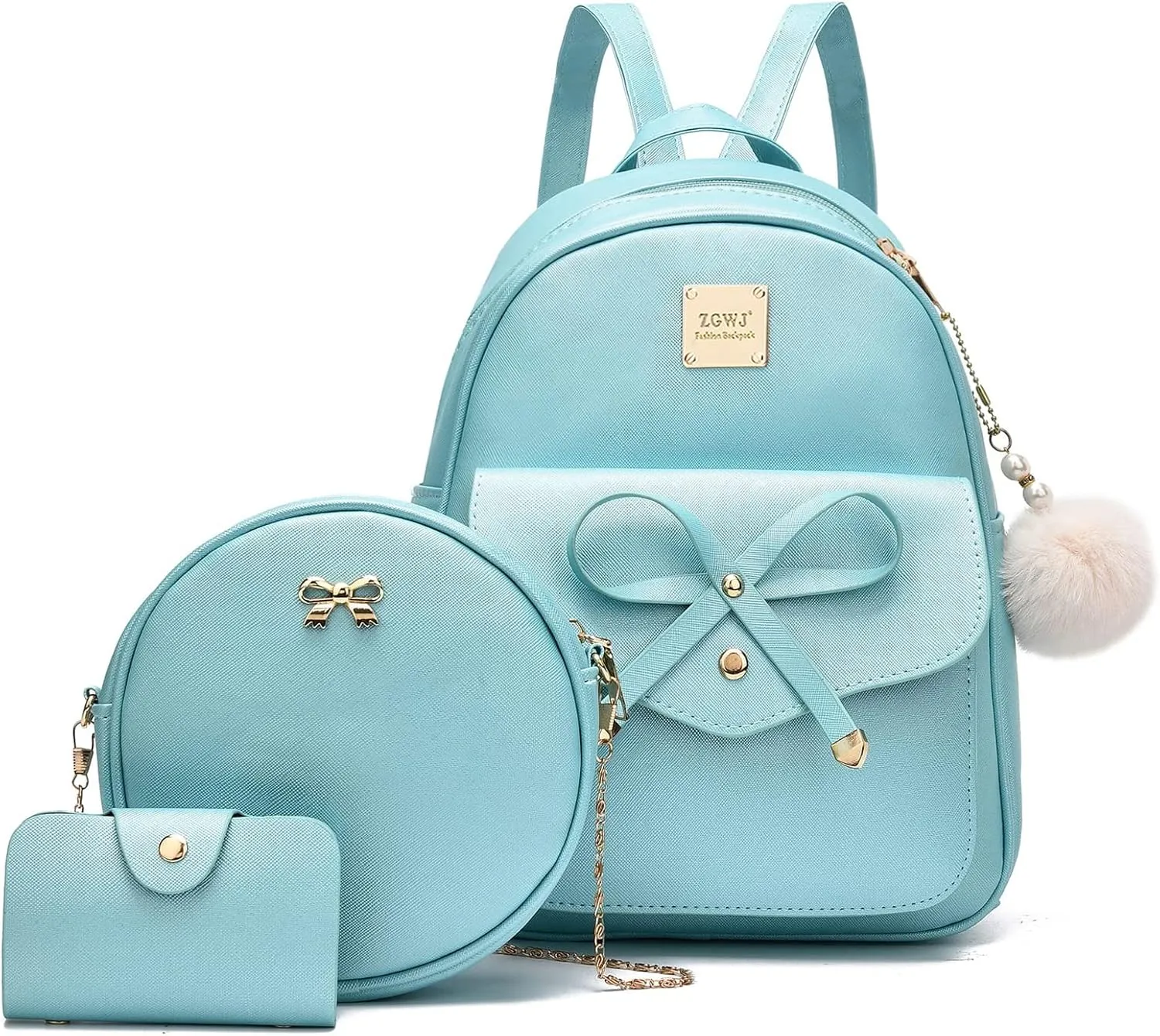 ZGWJ Mini Backpack Purse for Women - 3-Piece Set, Small PU Leather Bowknot Fashion Backpacks, Cute Casual Travel Daypacks