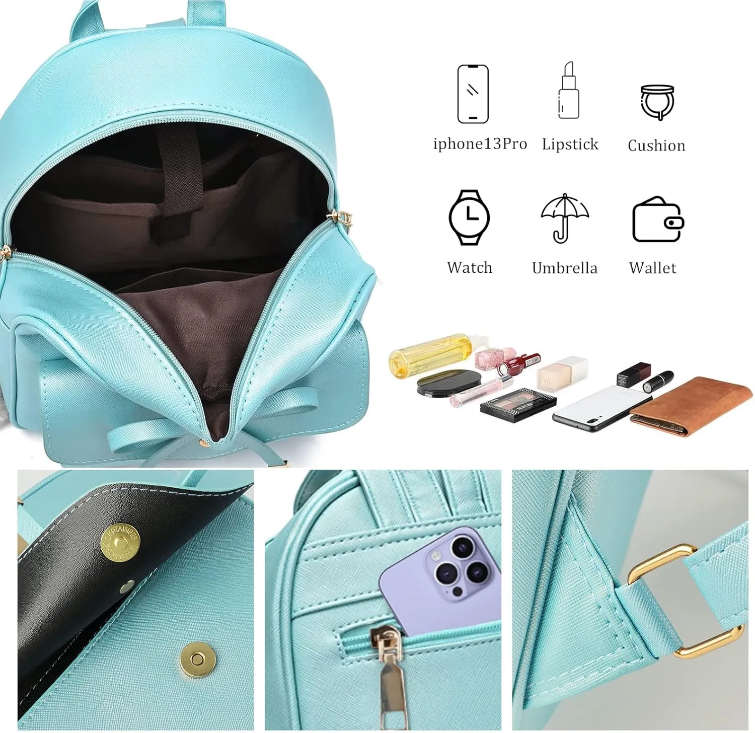 ZGWJ Mini Backpack Purse for Women - 3-Piece Set, Small PU Leather Bowknot Fashion Backpacks, Cute Casual Travel Daypacks